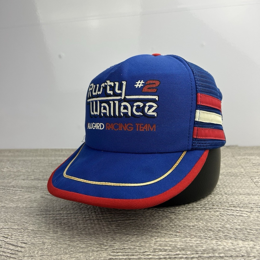 Vintage Rusty Wallace 3 Stripe Trucker Hat Cap Snap Back Adjustable Nascar USA